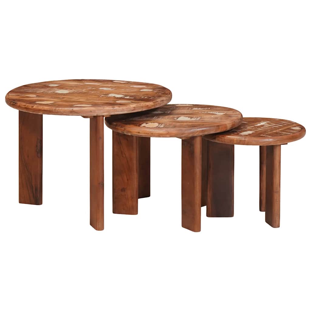 Nesting-Couchtische 3 pcs Mehrfarbig Massives Altholz