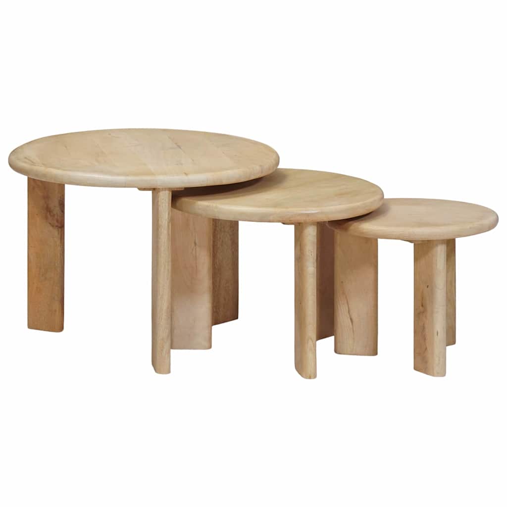 Nesting-Couchtische 3 pcs Schwarz Massivholz Mango