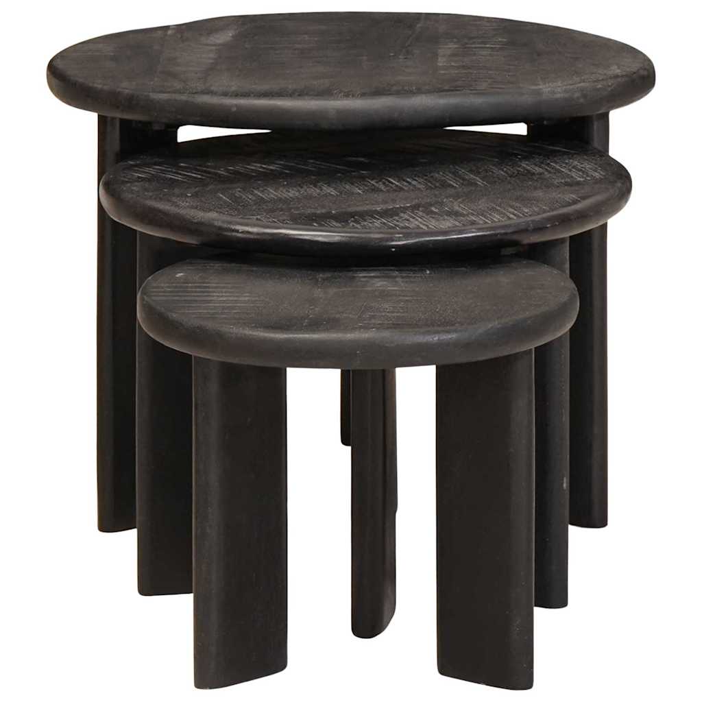 Nesting-Couchtische 3 pcs Weiß Massivholz Mango