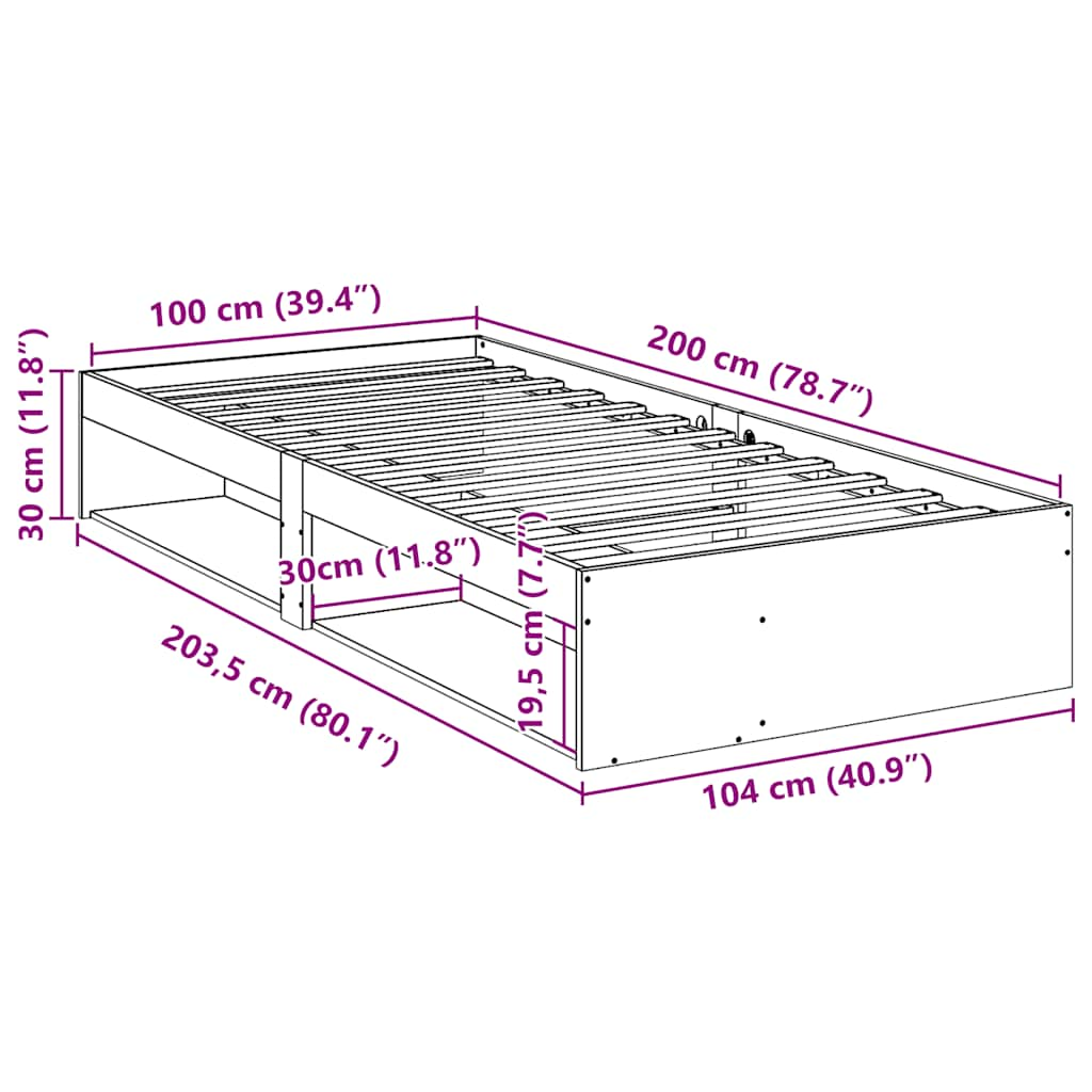 Tagesbett ohne Matratze Wachsbraun 100x200 cm Massivholz Kiefer