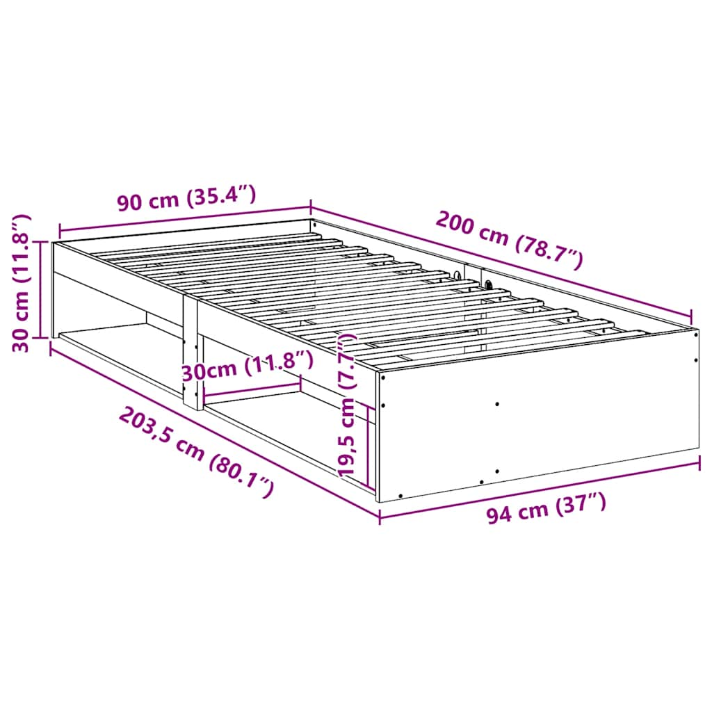 Tagesbett ohne Matratze Wachsbraun 90x200 cm Massivholz Kiefer