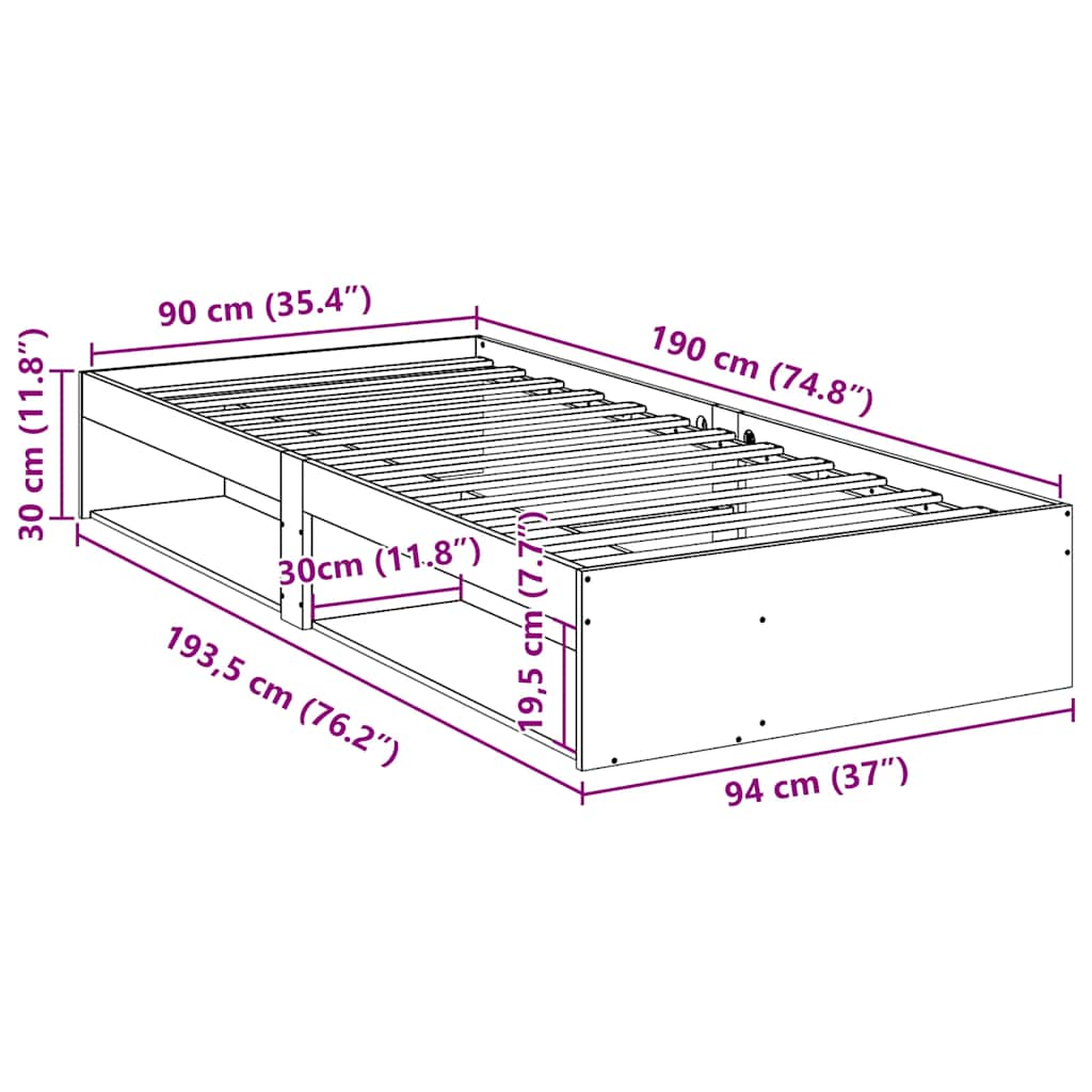 Tagesbett ohne Matratze Wachsbraun 90x190 cm Massivholz Kiefer