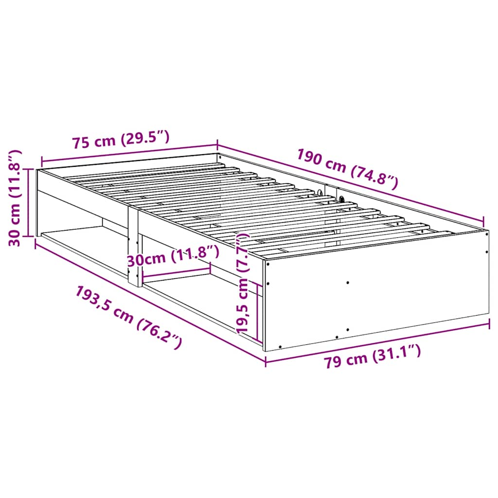 Tagesbett ohne Matratze Wachsbraun 75x190 cm Massivholz Kiefer