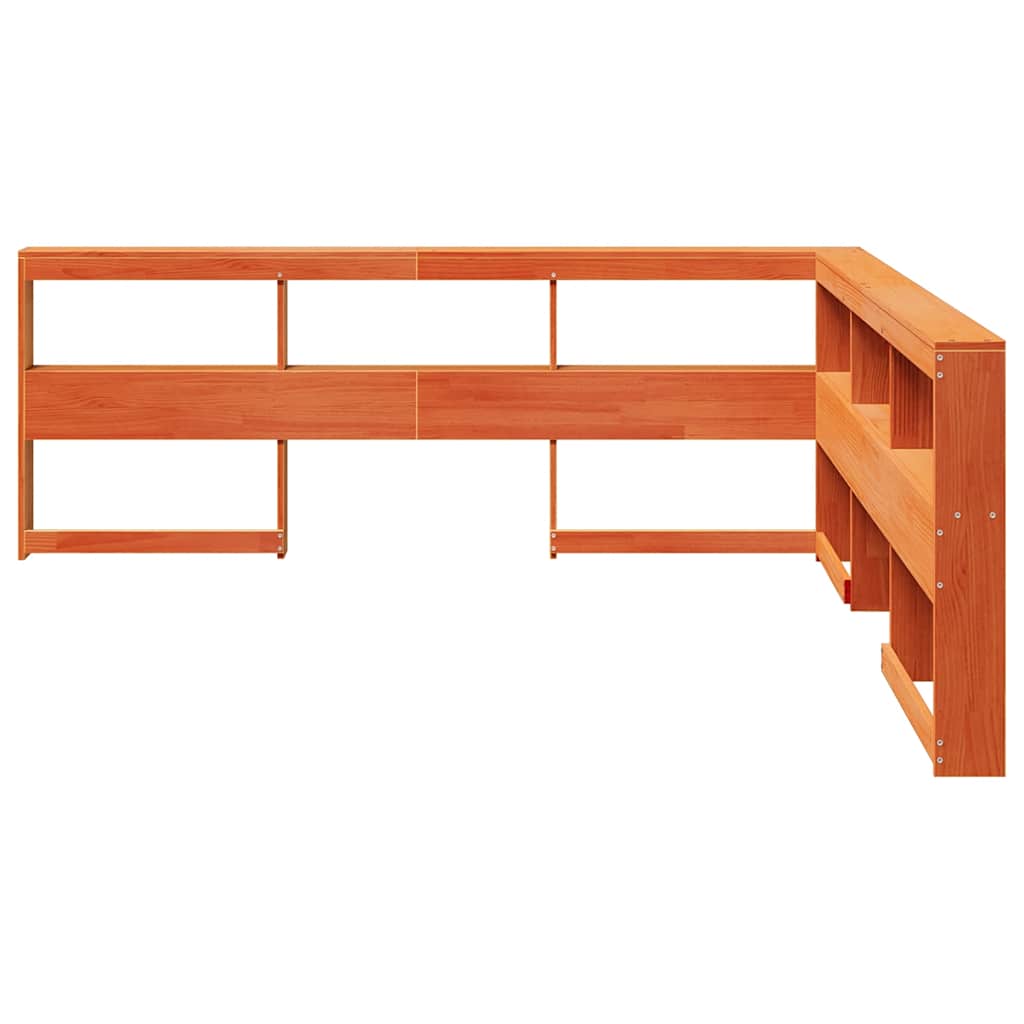 Kopfteil mit Bücherregal L-Form Wachsbraun 200 cm Massivholz