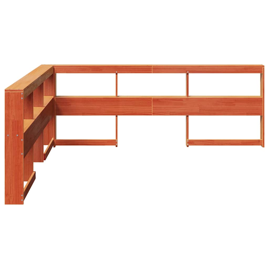 Kopfteil mit Bücherregal L-Form Wachsbraun 200 cm Massivholz