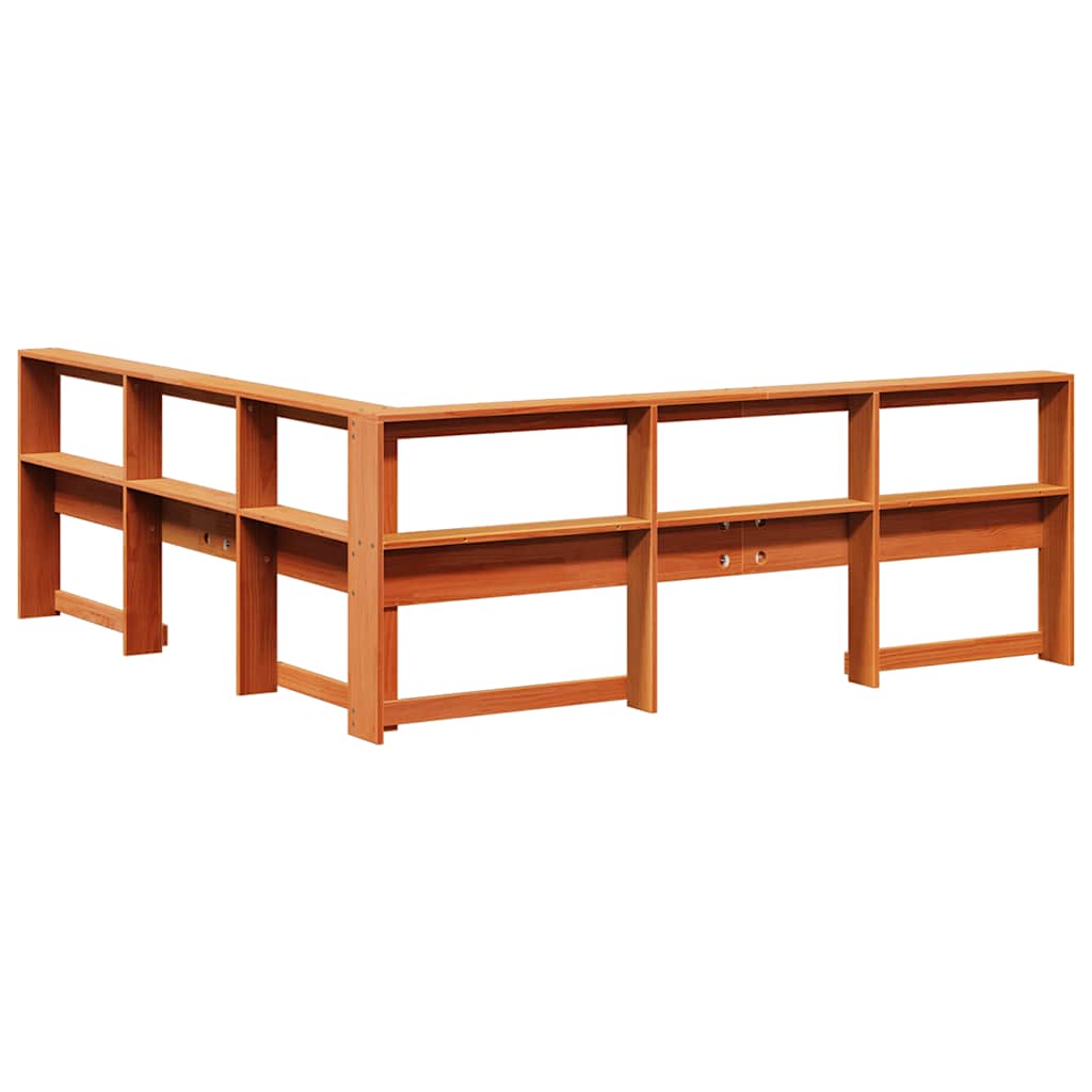 Kopfteil mit Bücherregal L-Form Wachsbraun 200 cm Massivholz