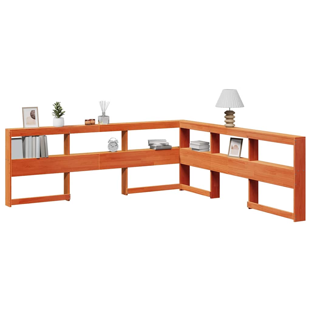 Kopfteil mit Bücherregal L-Form Wachsbraun 200 cm Massivholz