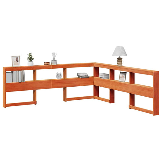 Kopfteil mit Bücherregal L-Form Wachsbraun 200 cm Massivholz