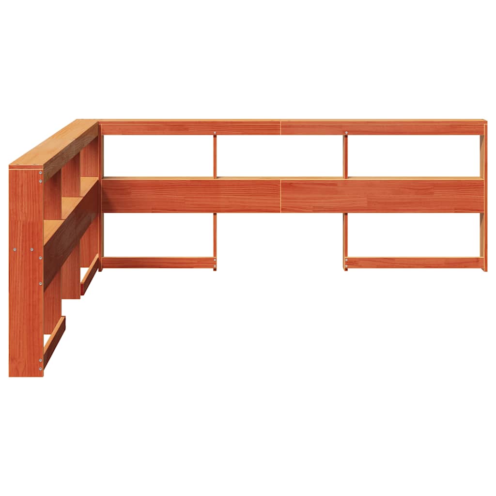 Kopfteil mit Bücherregal L-Form Wachsbraun 180 cm Massivholz