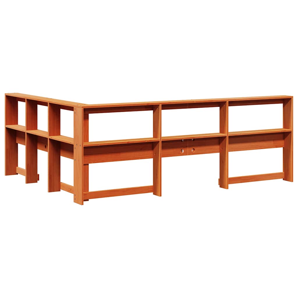 Kopfteil mit Bücherregal L-Form Wachsbraun 140 cm Massivholz