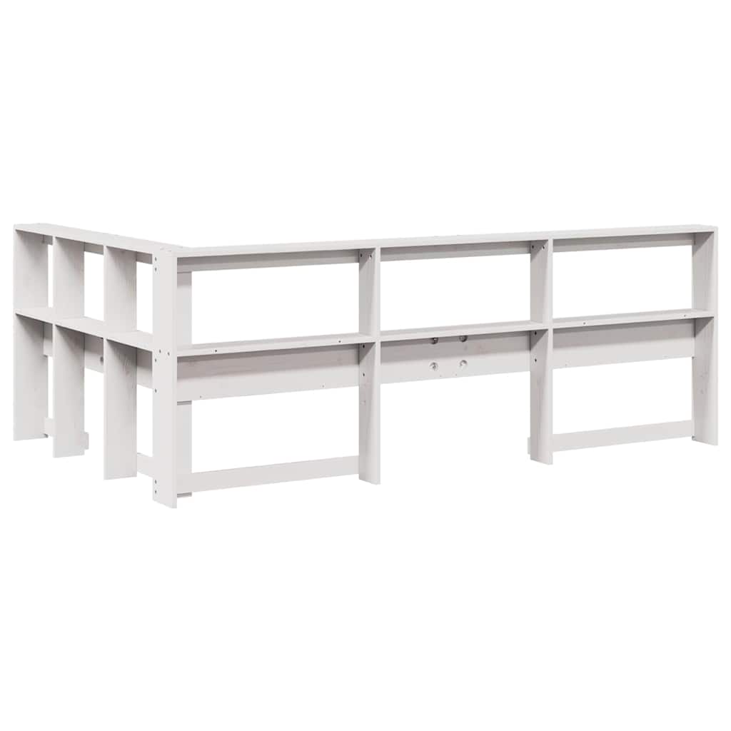 Kopfteil mit Bücherregal L-Form Weiß 120 cm Massivholz Kiefer