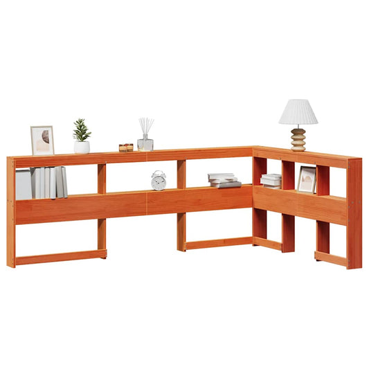 Kopfteil mit Bücherregal L-Form Wachsbraun 120 cm Massivholz