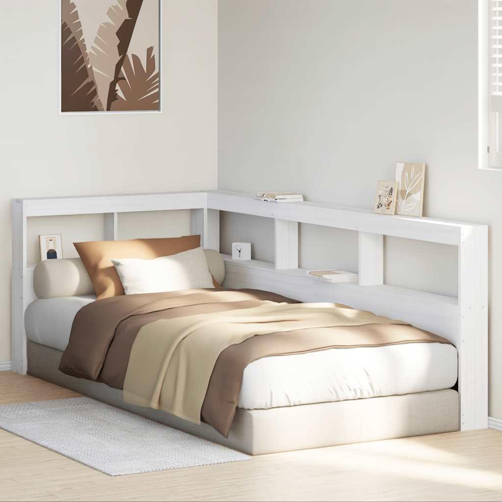 Kopfteil mit Bücherregal L-Form Weiß 100 cm Massivholz Kiefer