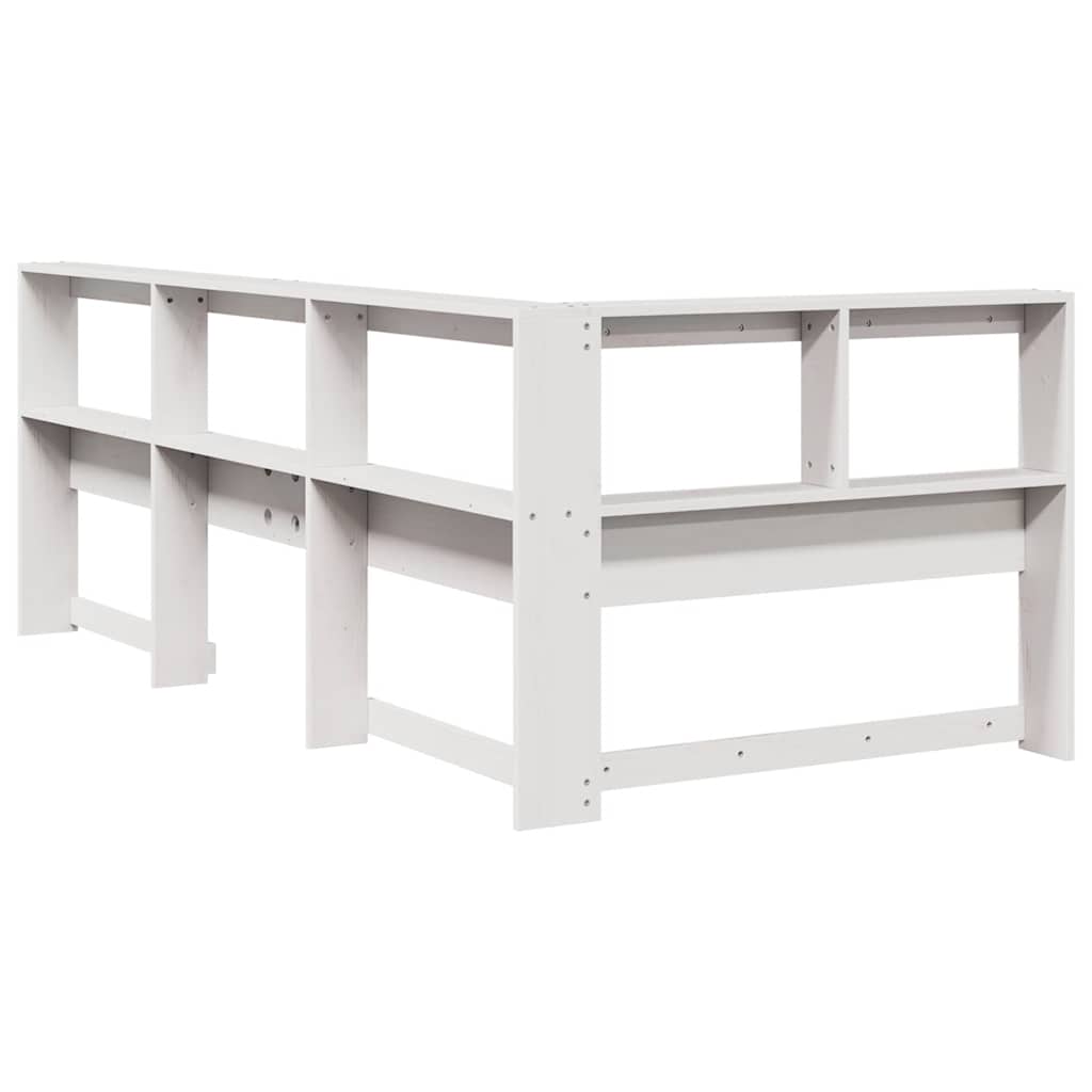 Kopfteil mit Bücherregal L-Form Weiß 80 cm Massivholz Kiefer