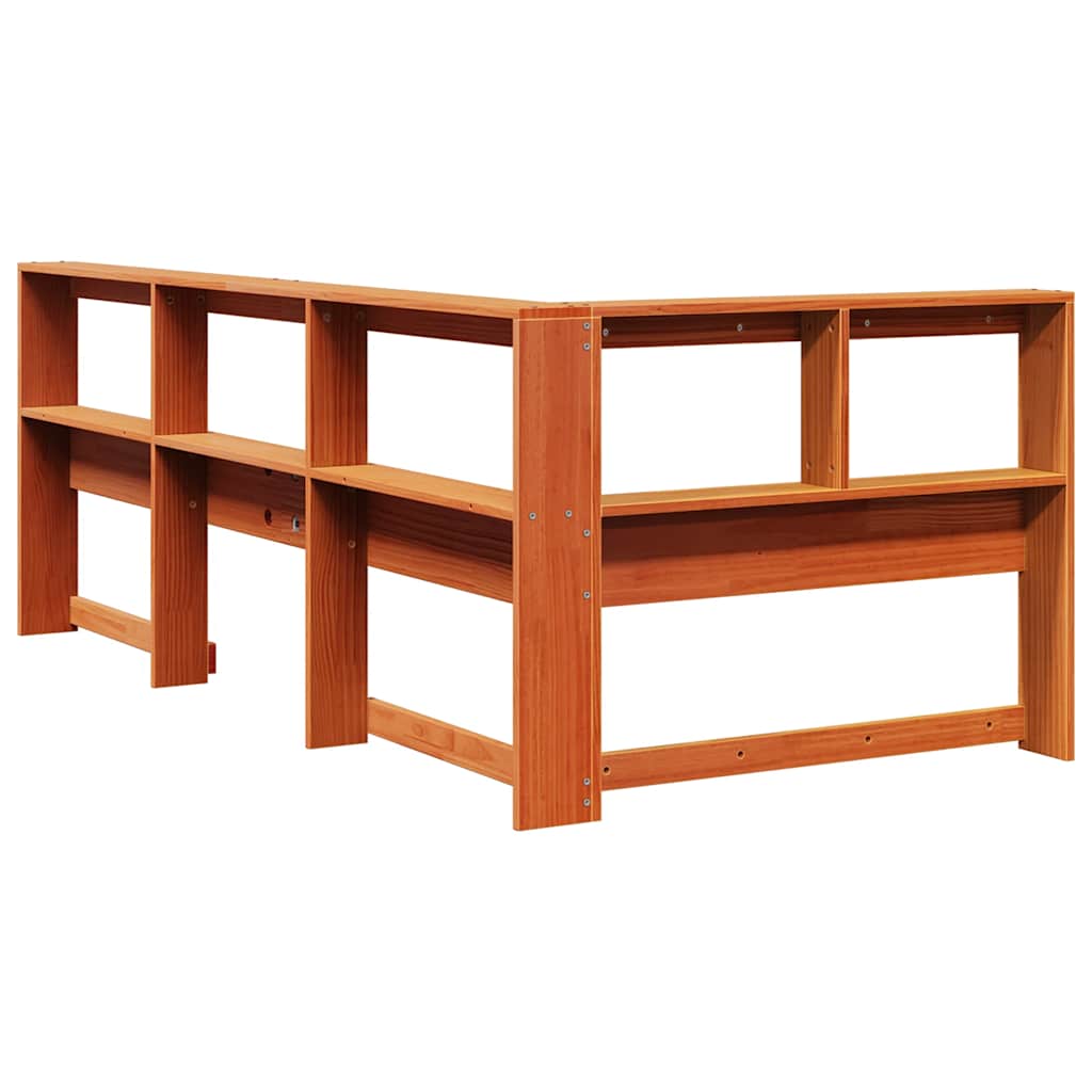 Tête de lit avec bibliothèque en L marron ciré 80 cm bois massif