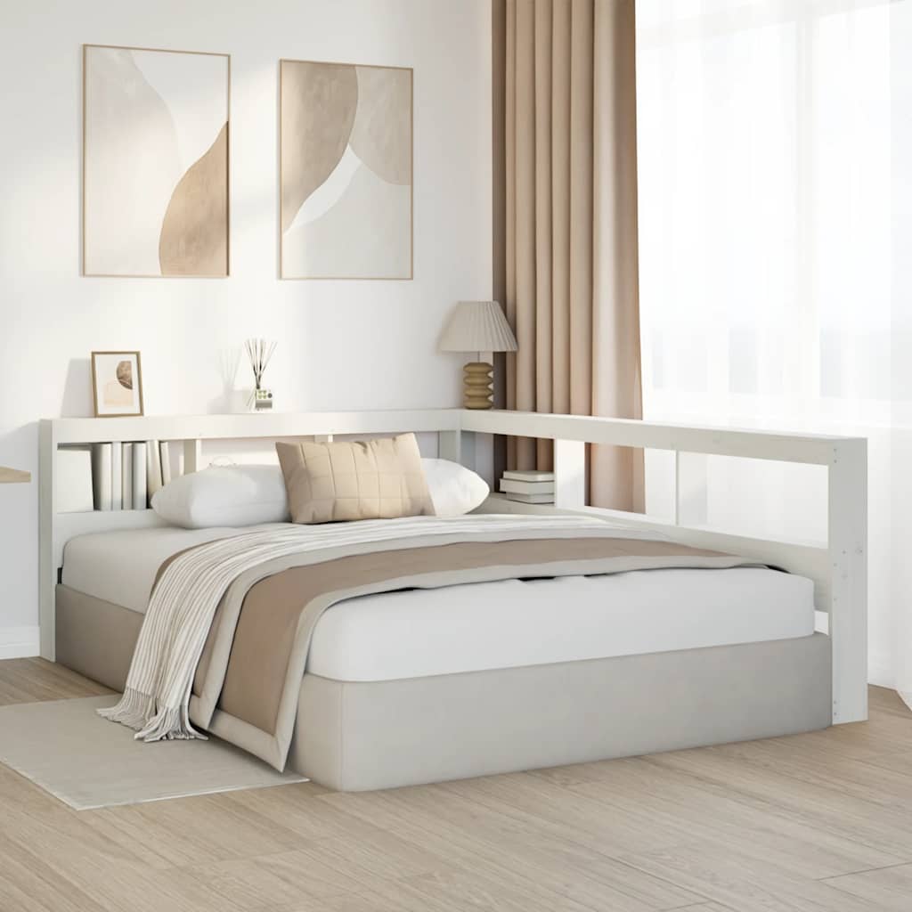 Kopfteil mit bücherregal L-form weiß 135 cm massivholz kiefer