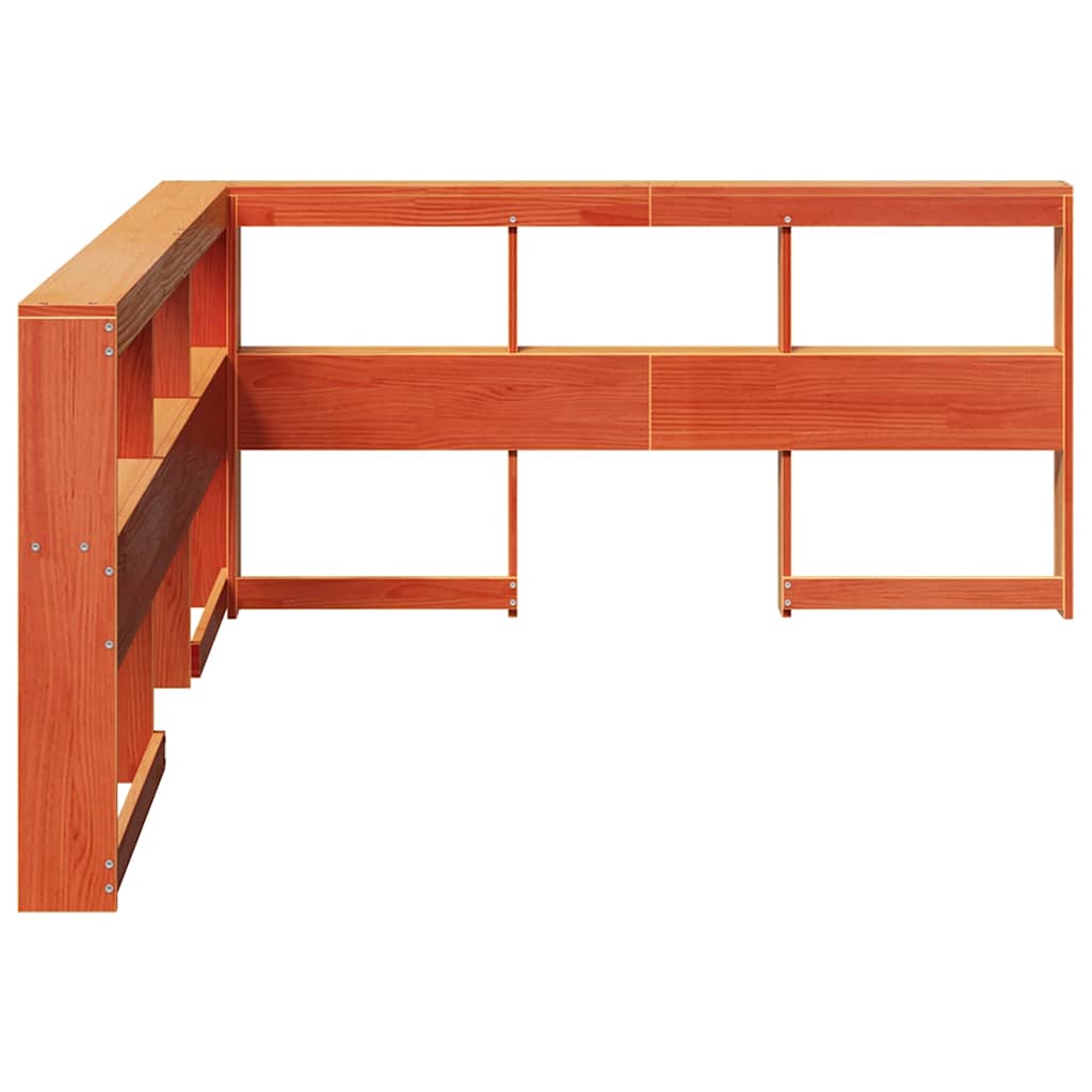 Tête de lit avec bibliothèque en L marron ciré 135 cm bois massif