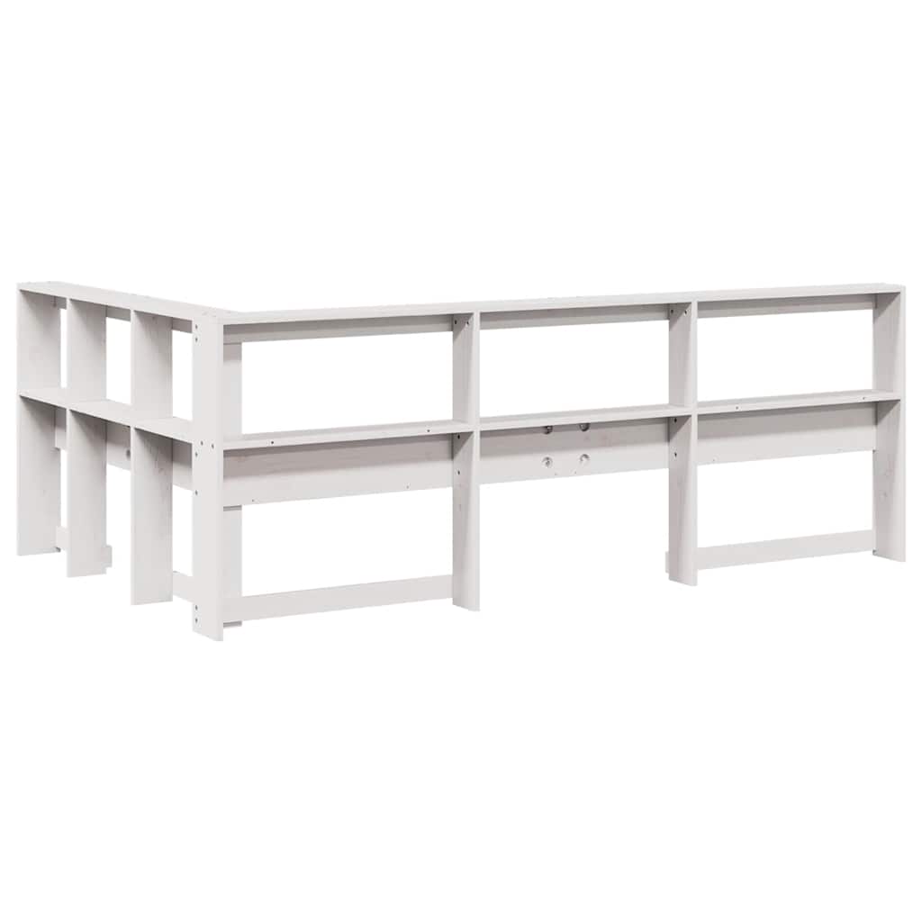 Kopfteil mit Bücherregal L-Form Weiß 120 cm Massivholz Kiefer