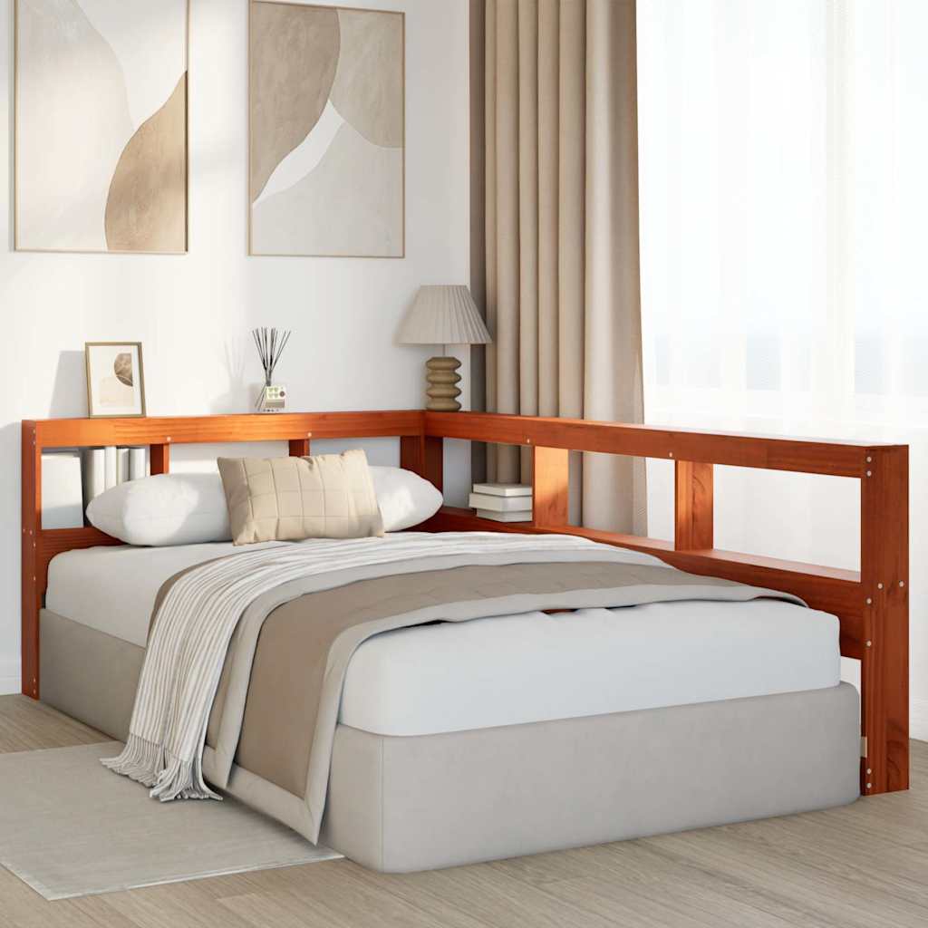 Tête de lit avec bibliothèque en L marron ciré 120 cm bois massif