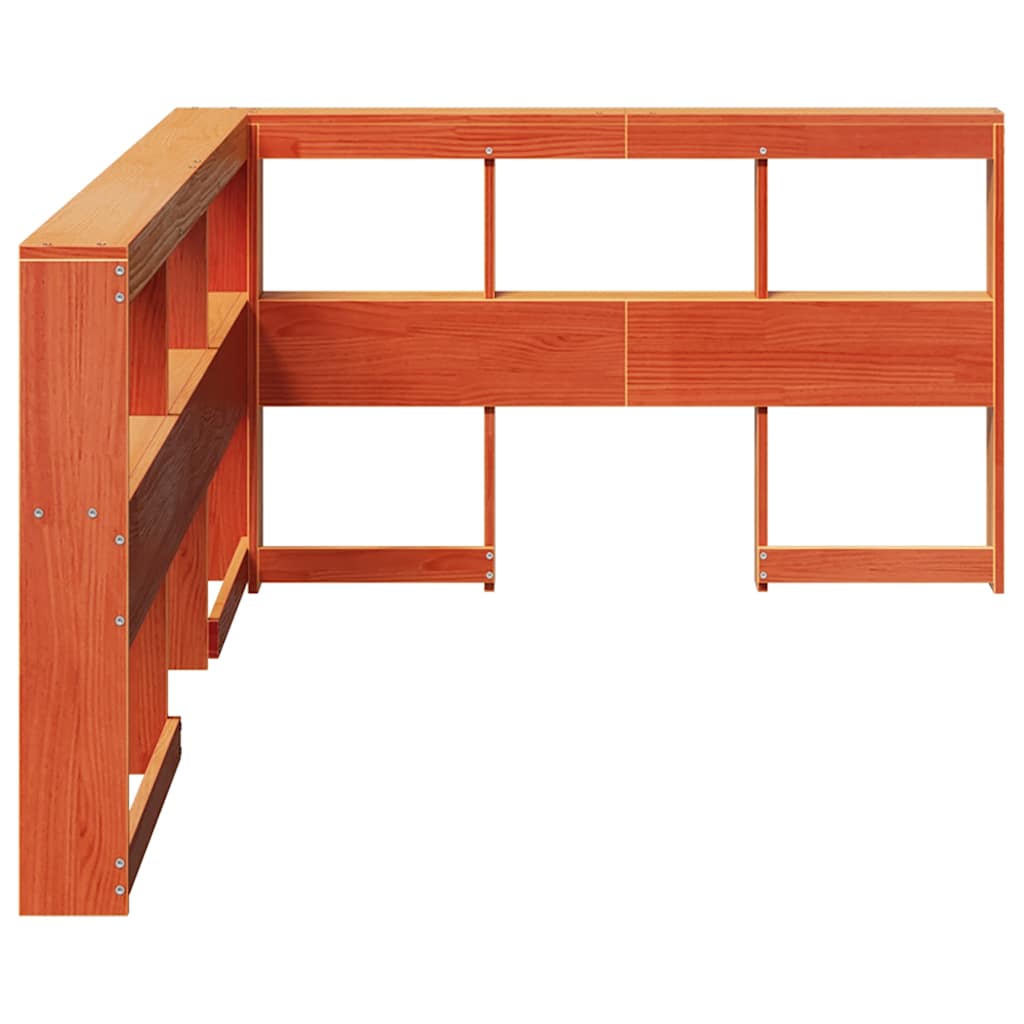 Tête de lit avec bibliothèque en L marron ciré 120 cm bois massif