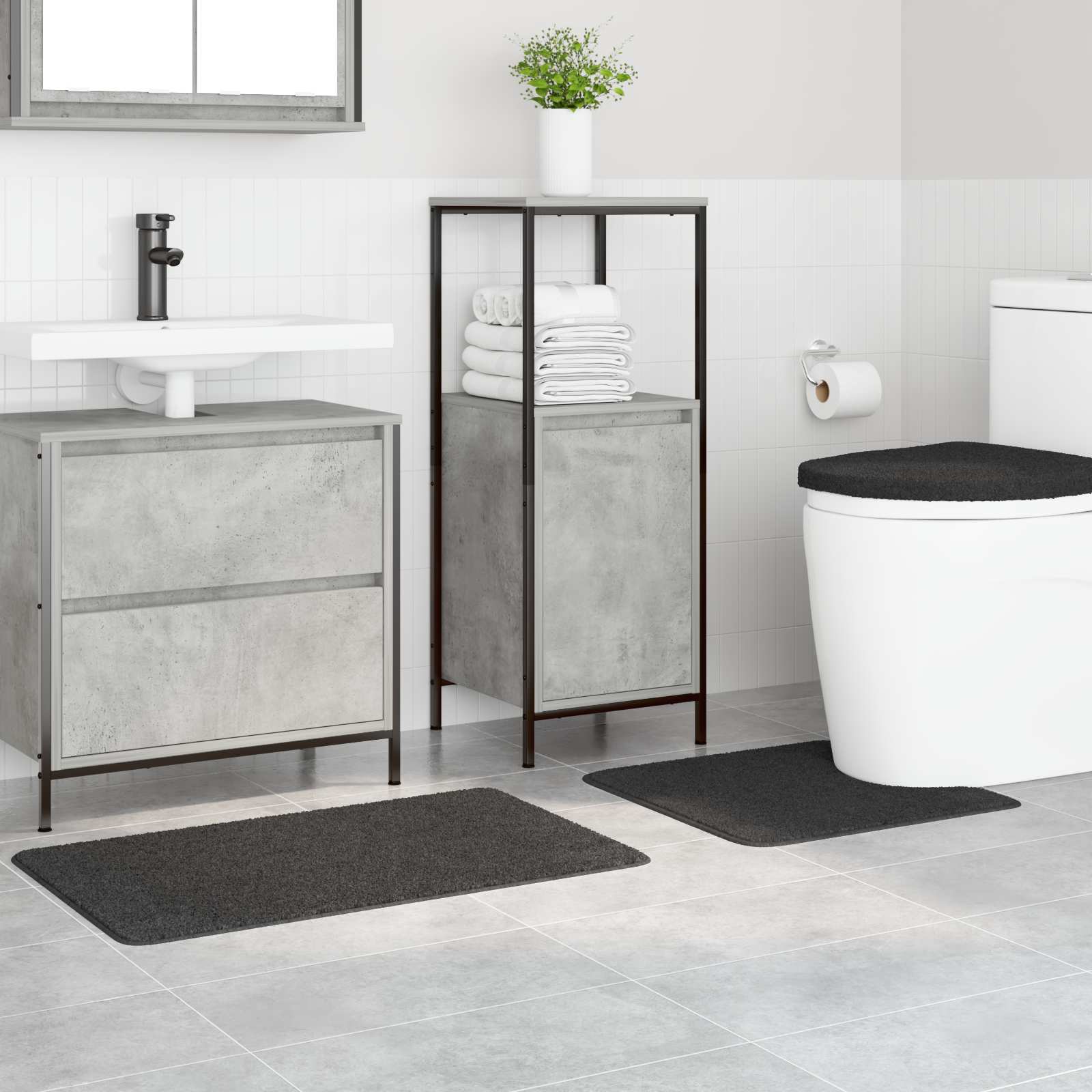 Anti-Rutsch Badematten-Set 3 pcs Dunkelgrau PP