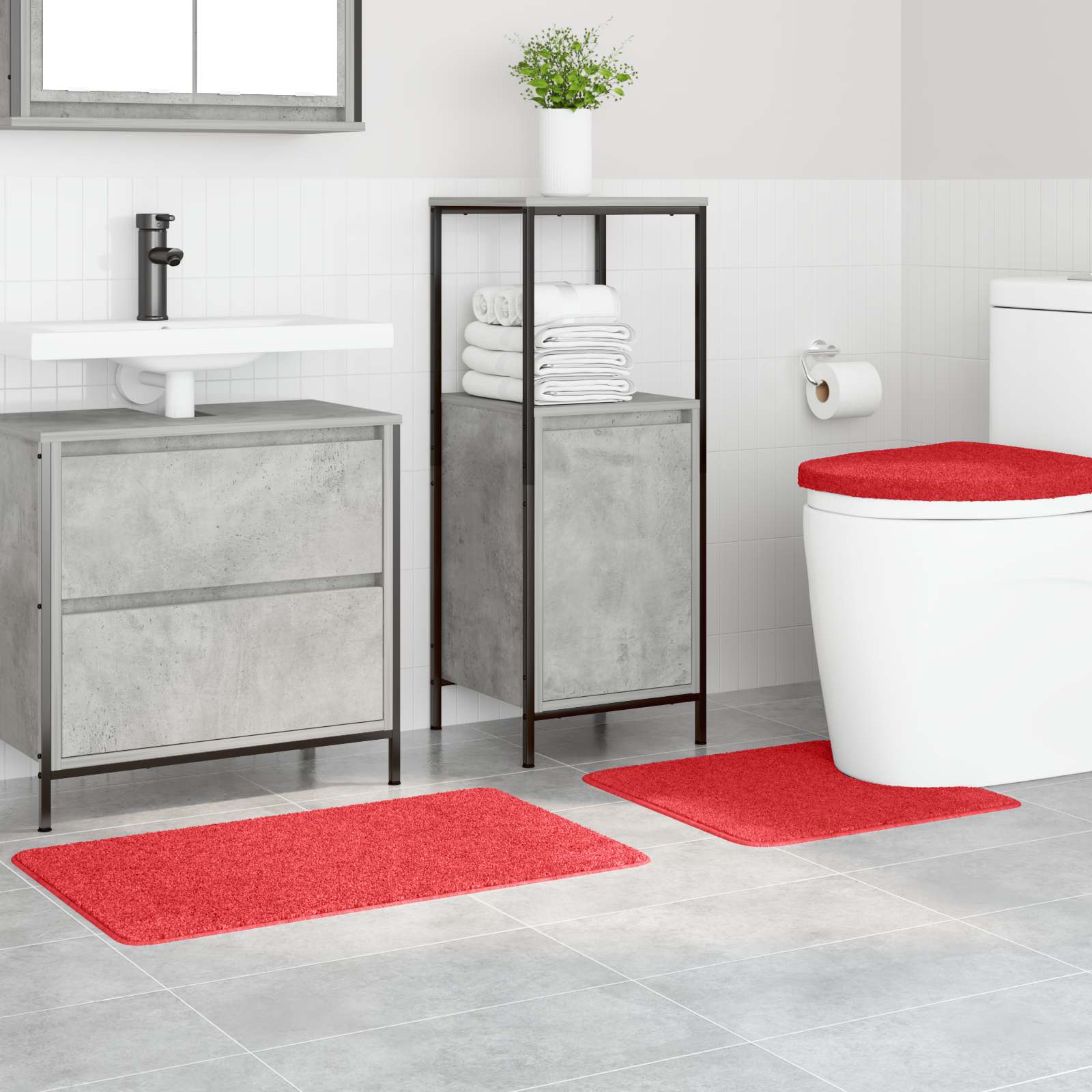 Anti-Rutsch Badematten-Set 3 pcs Rot PP