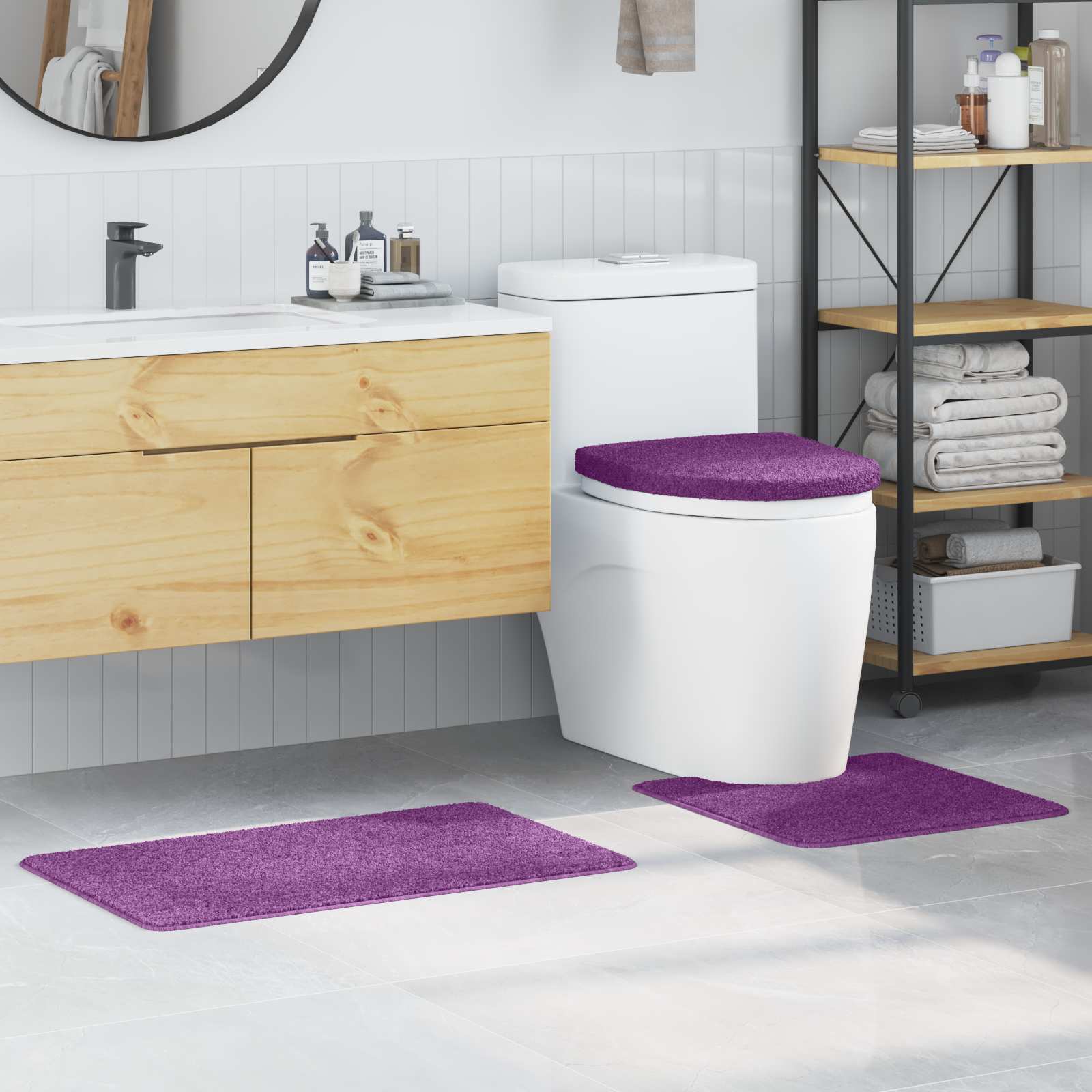 Anti-Rutsch Badematten-Set 3 stk. Lila 50 x 80 cm PP