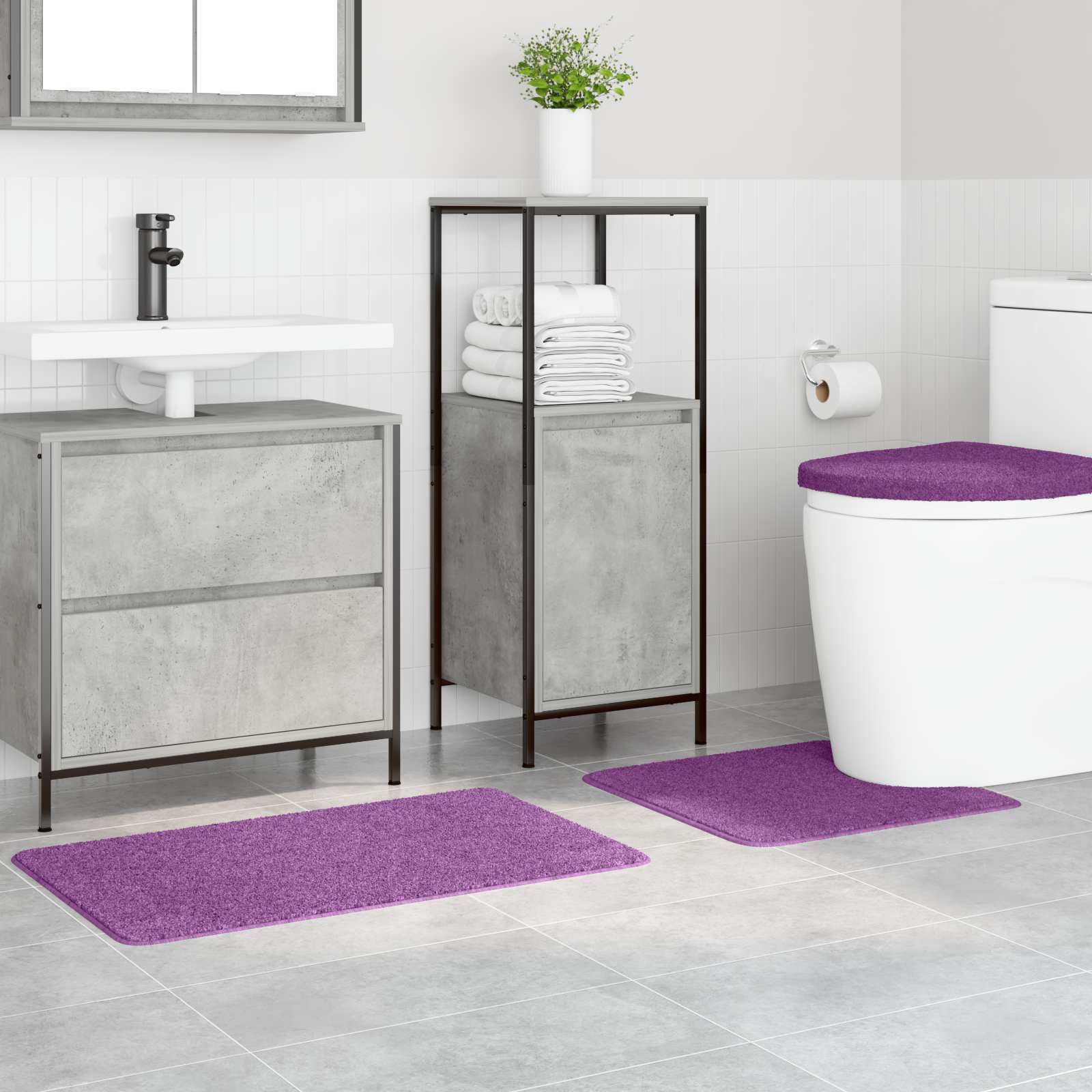 Anti-Rutsch Badematten-Set 3 stk. Lila 50 x 80 cm PP