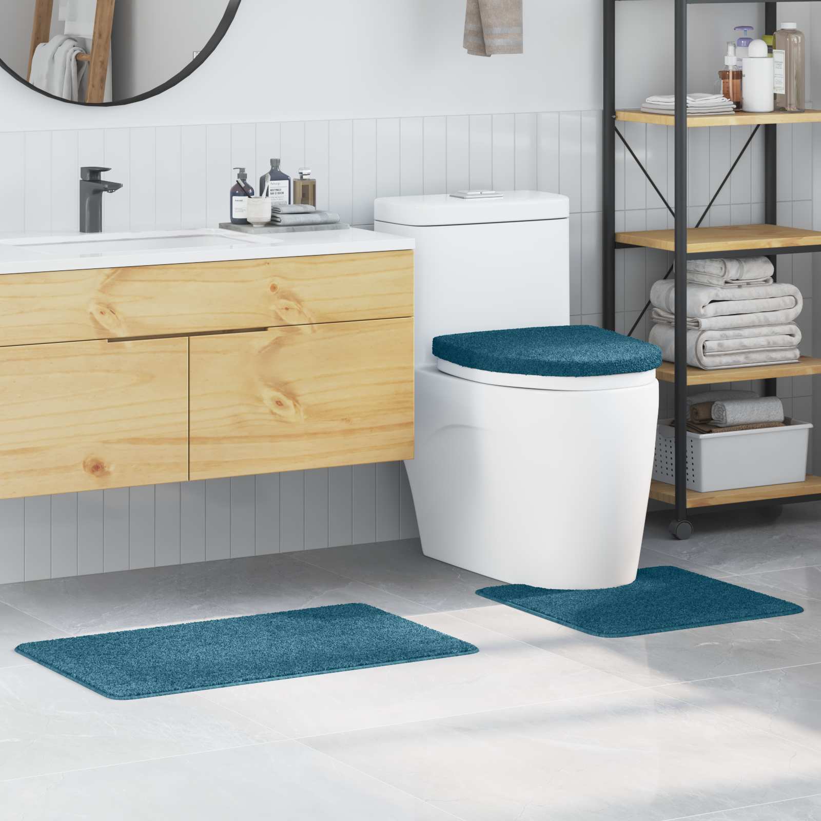 Anti-Rutsch Badematten-Set 3 stk. Blau 50 x 80 cm PP