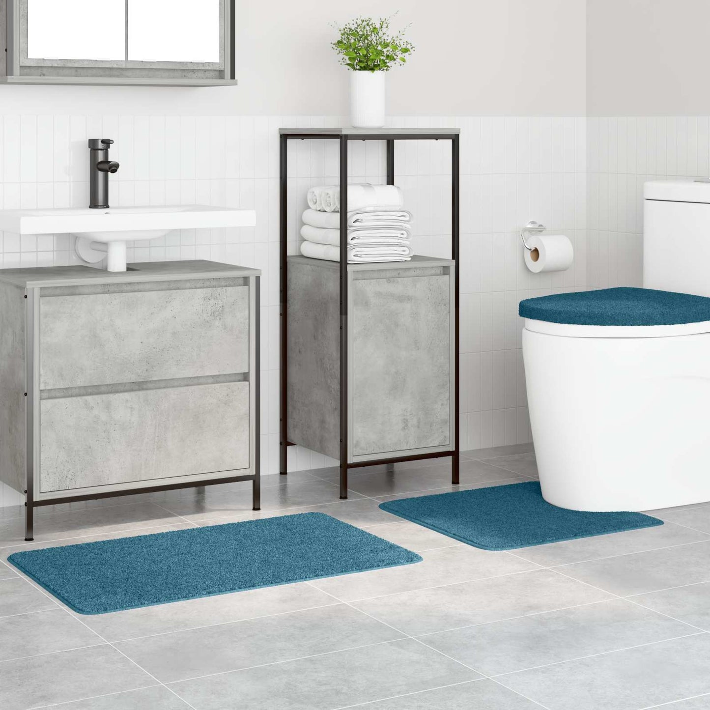 Anti-Rutsch Badematten-Set 3 stk. Blau 50 x 80 cm PP