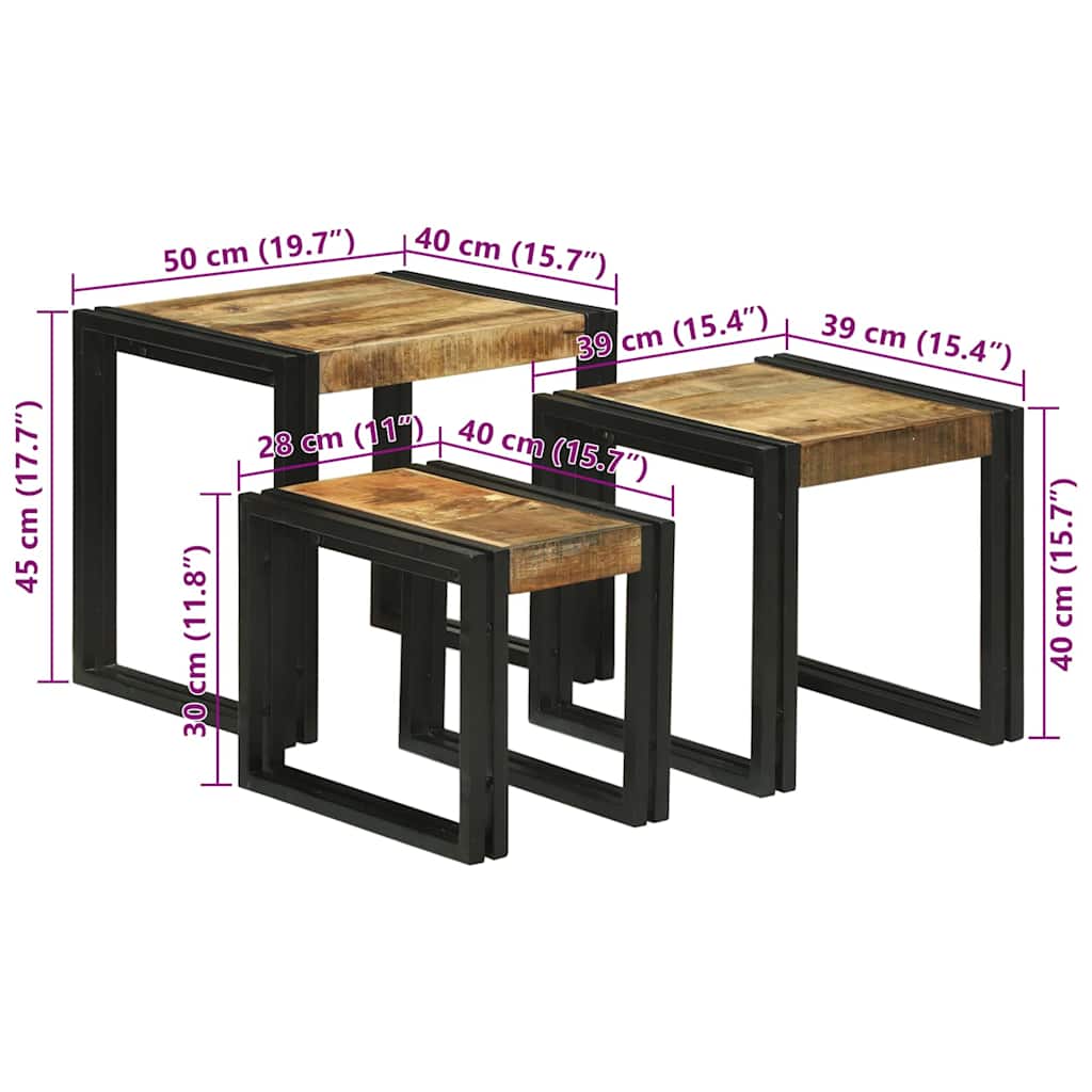 Nestingtisch 3 stk. Braun und Schwarz 50 x 40 x 45 cm