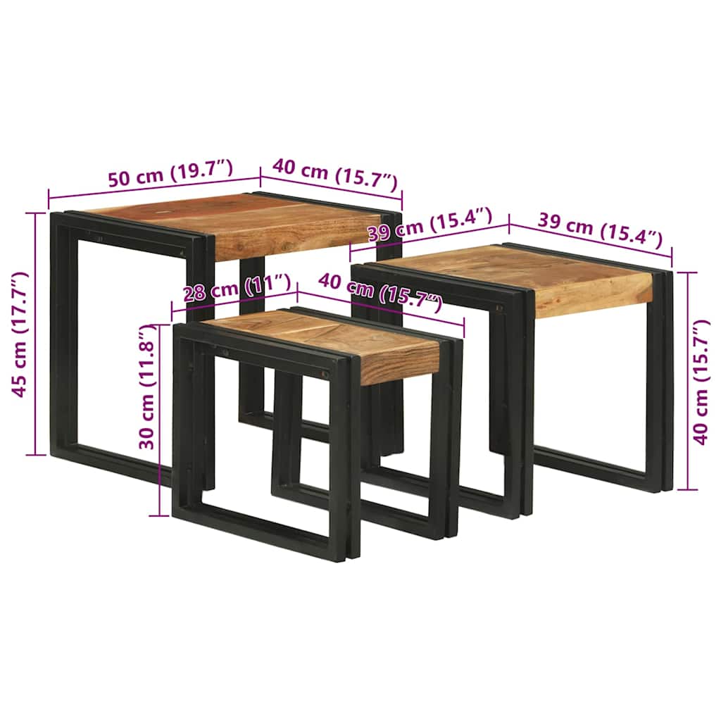 Nestingtisch 3 stk. Braun und Schwarz 50 x 40 x 45 cm