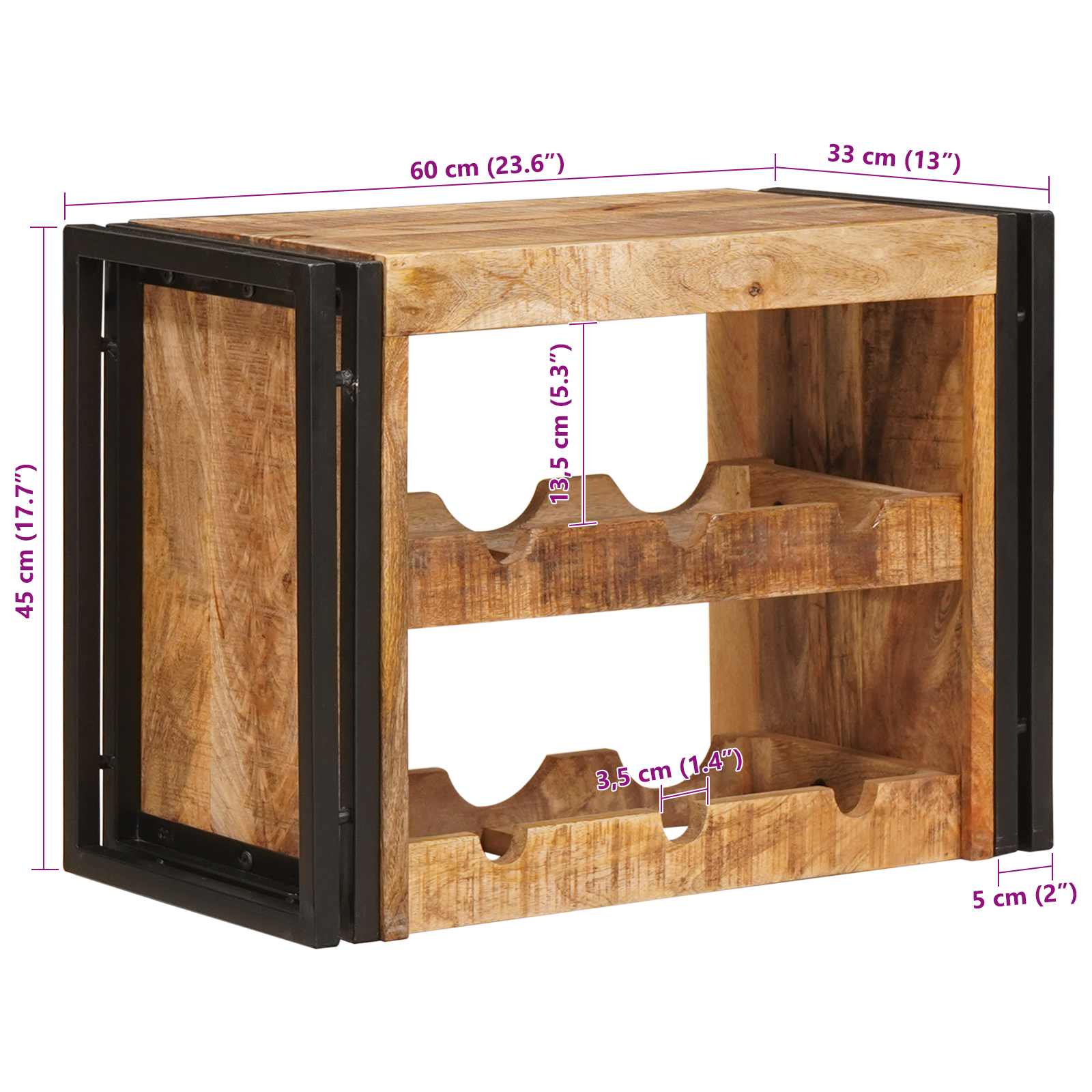 Weinregal Braun 60 x 45 x 33 cm Massives grobes Mangoholz
