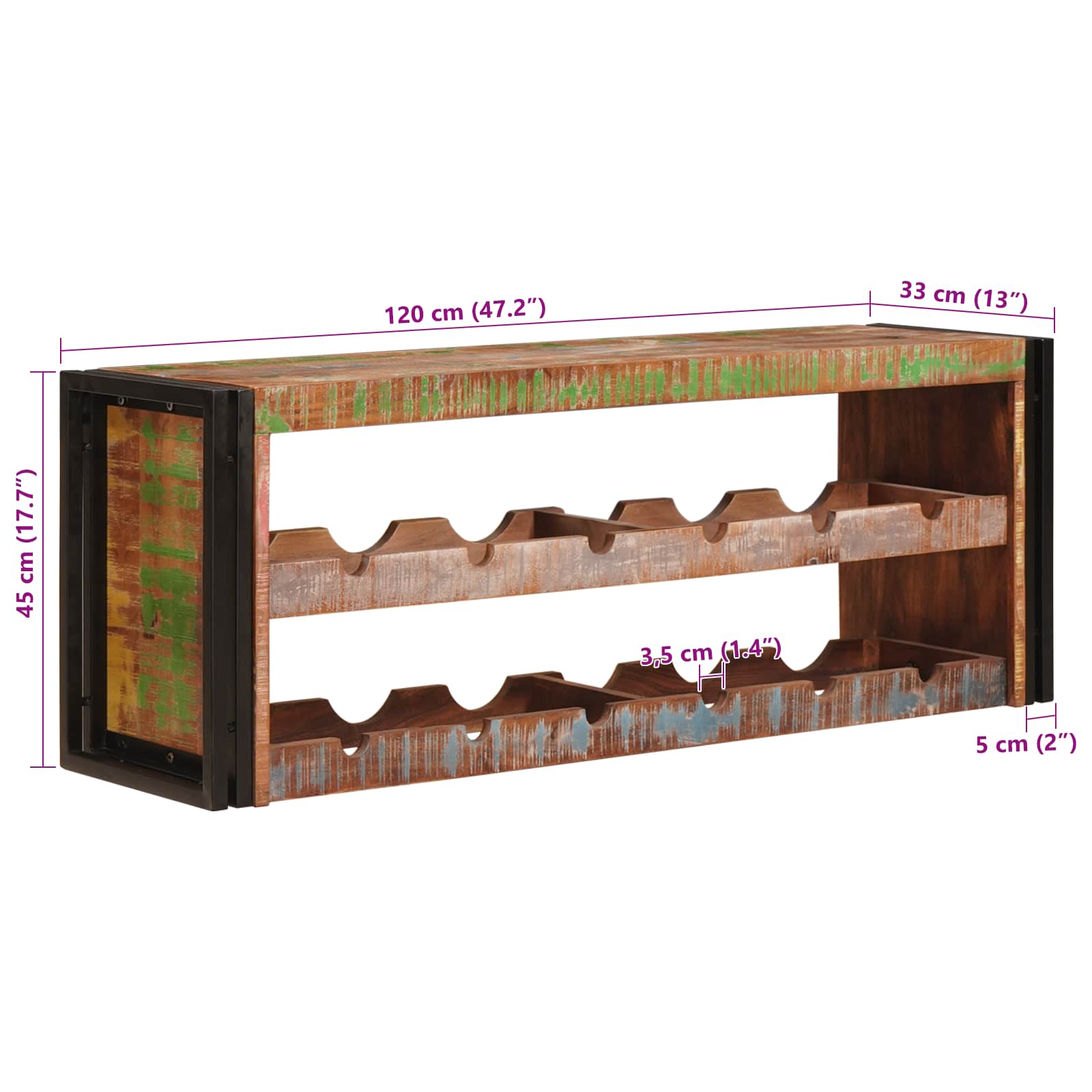 Weinregal Braun 120 x 45 x 33 cm Massives Altholz
