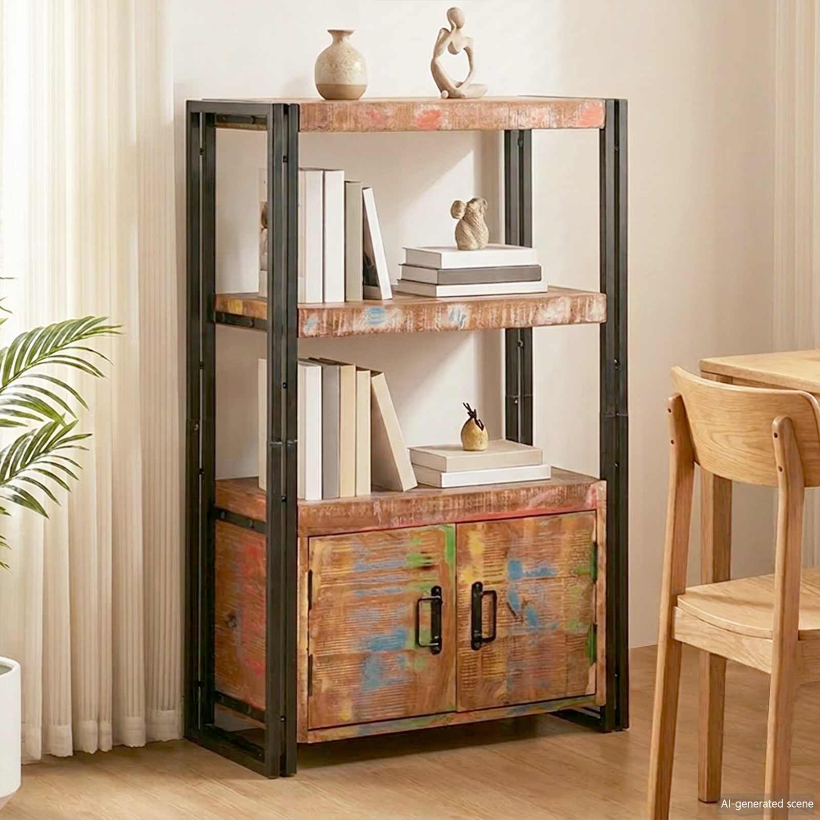 Bücherregal mit Türen Braun Massives recyceltes Holz und Metall