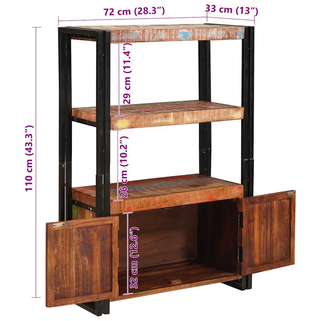Bücherregal mit Türen Braun Massives recyceltes Holz und Metall