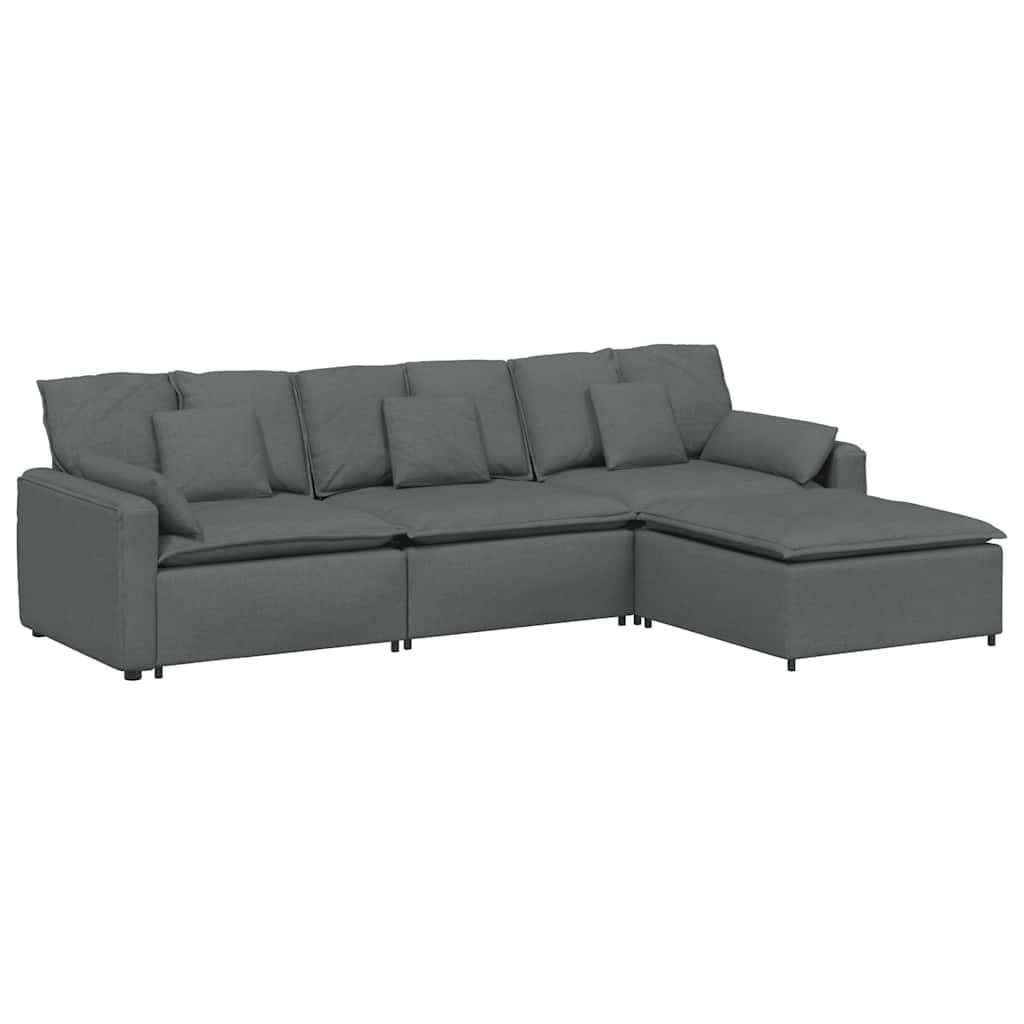 Modulares Sofa mit Fußhocker und Kissen Dunkelgrau