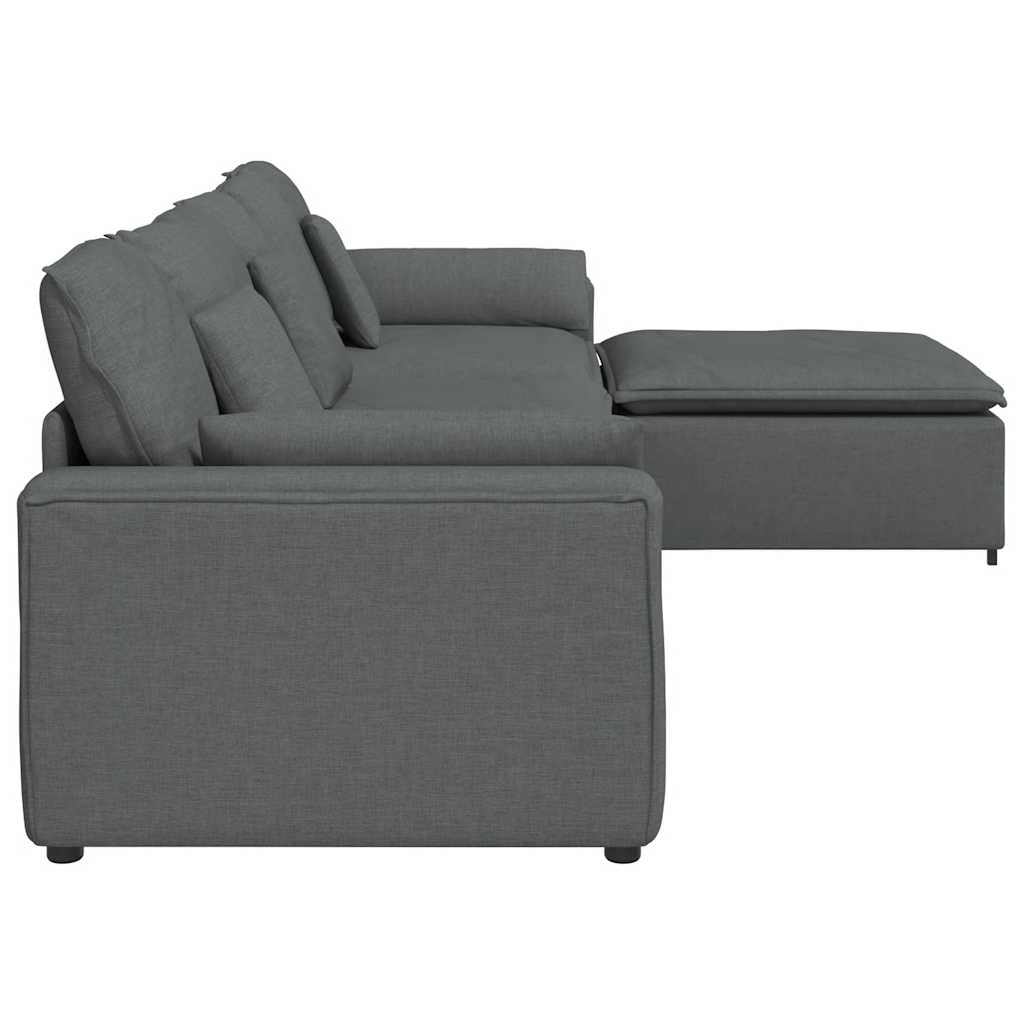 Modulares Sofa mit Fußhocker und Kissen Dunkelgrau