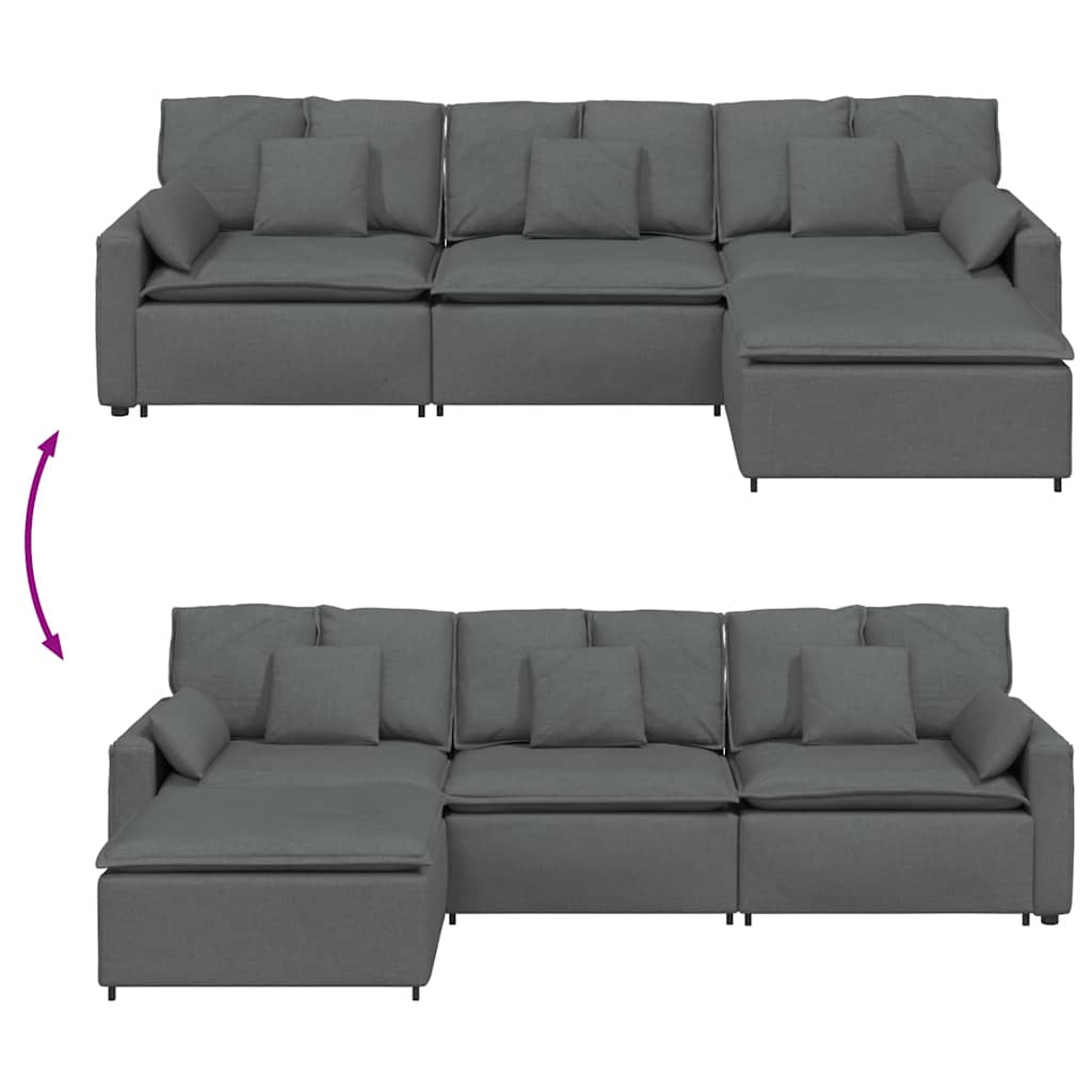Modulares Sofa mit Fußhocker und Kissen Dunkelgrau
