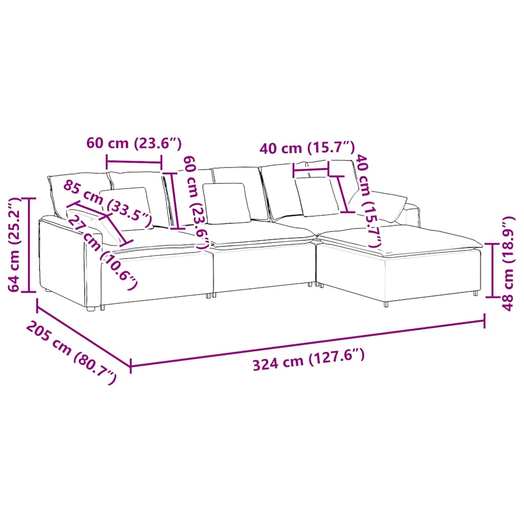 Modulares Sofa mit Fußhocker und Kissen Dunkelgrau
