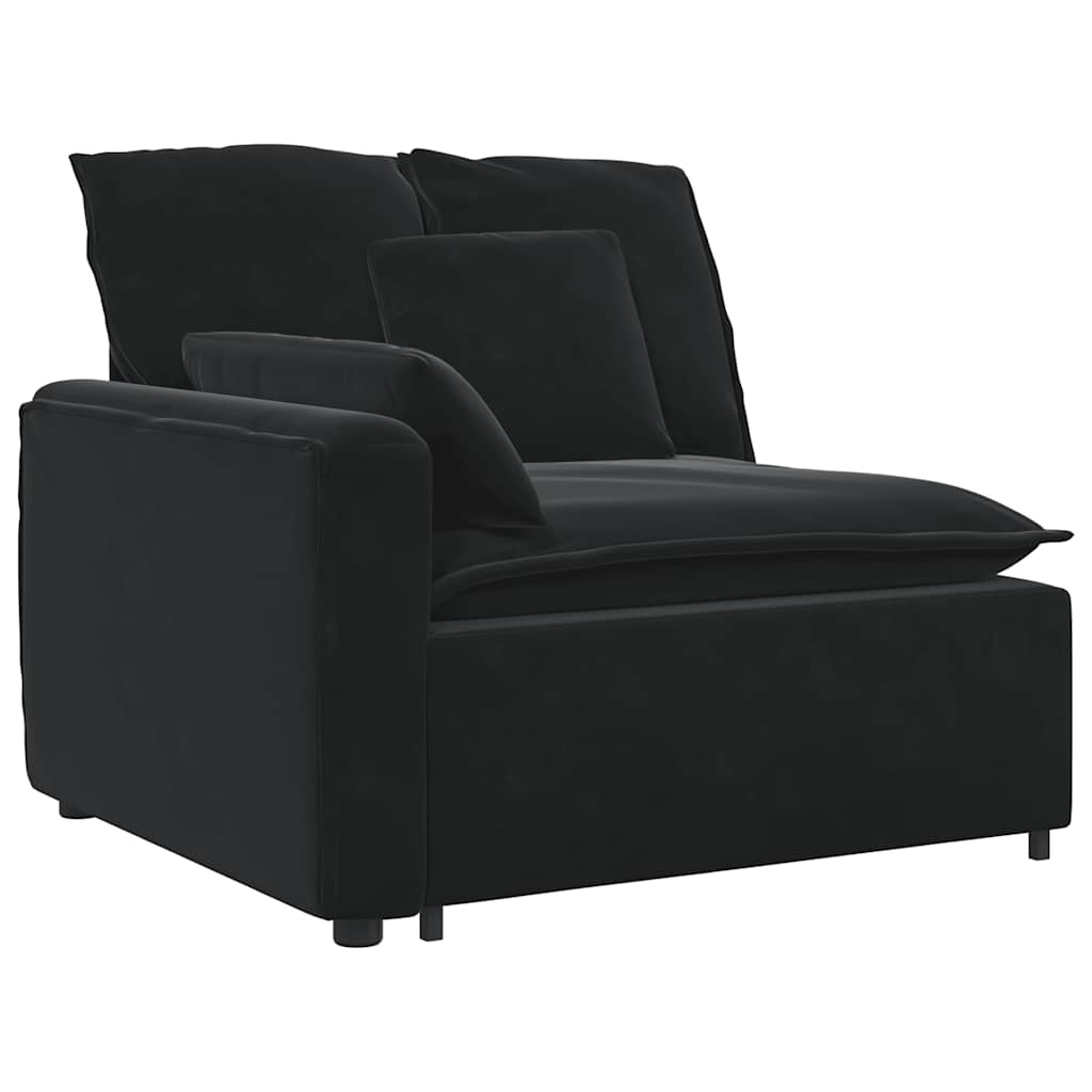 Modulares Sofa mit Fußhocker und Kissen Schwarz