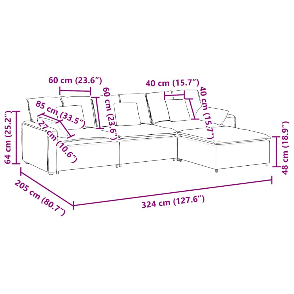 Modulares Sofa mit Fußhocker und Kissen Schwarz