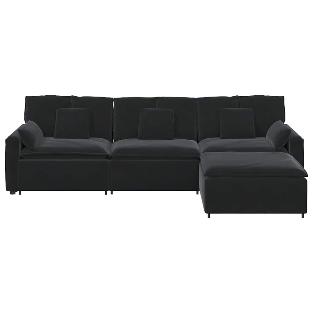 Modulares Sofa mit Fußhocker und Kissen Schwarz