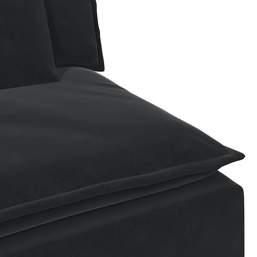 Modulares Sofa mit Fußhocker und Kissen Schwarz