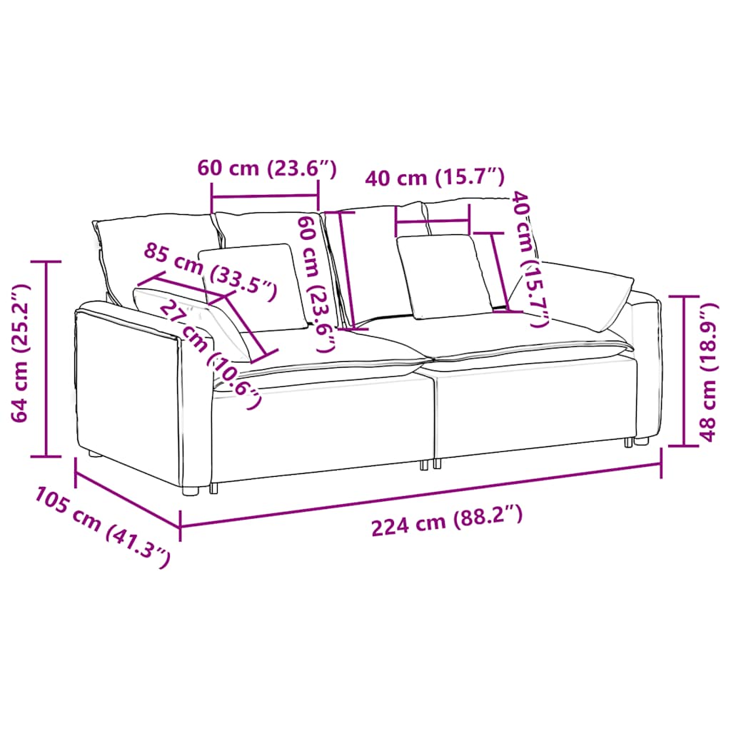 Modulares Sofa mit Kissen Schwarz