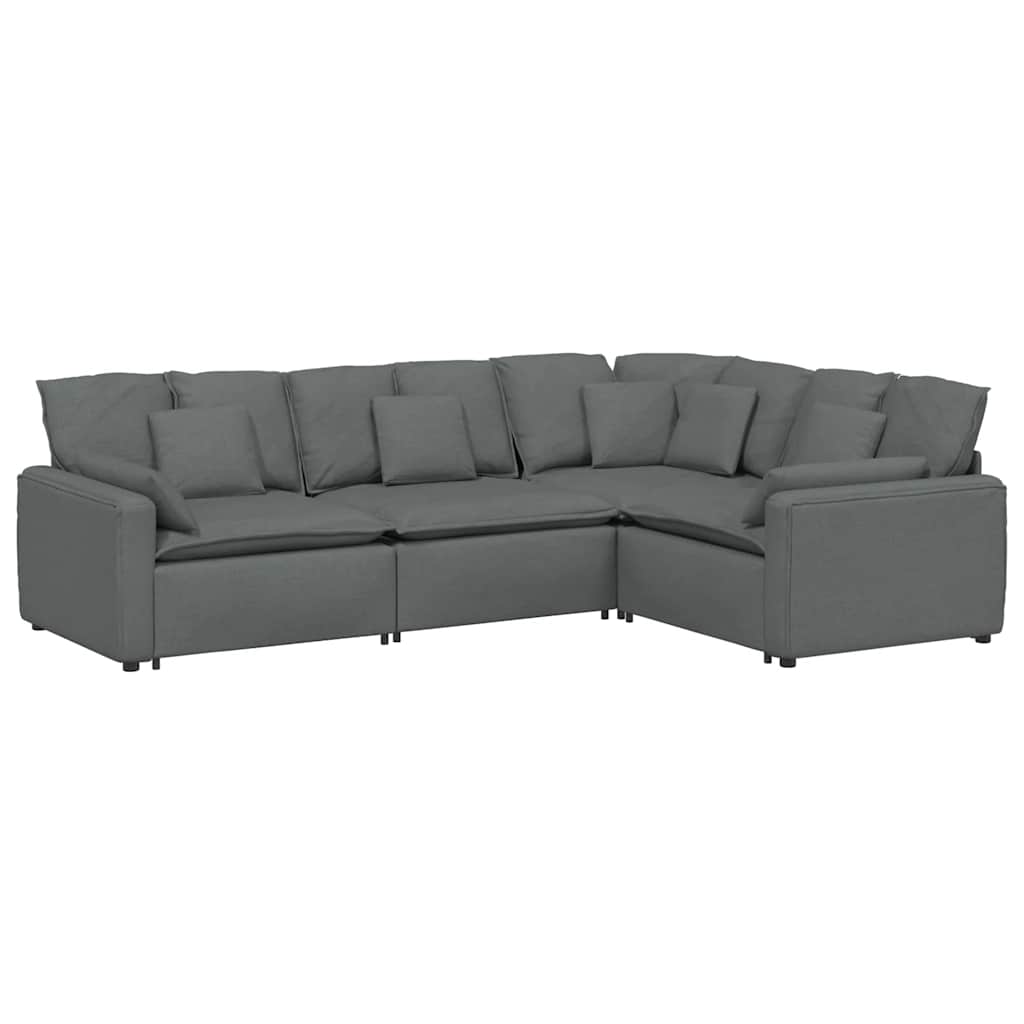 Modulares Sofa mit Kissen Stoff Dunkelgrau