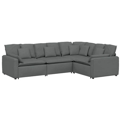 Modulares Sofa mit Kissen Stoff Dunkelgrau