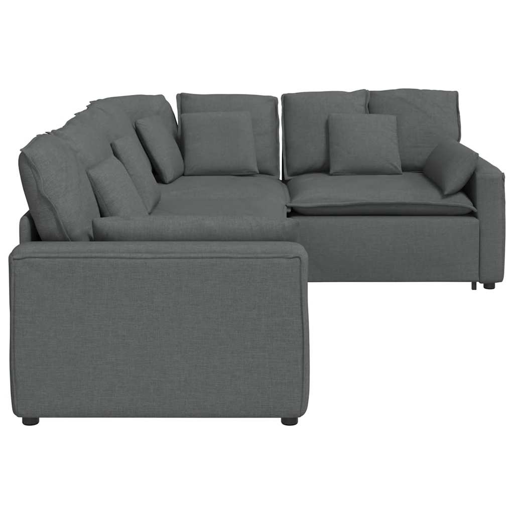 Modulares Sofa mit Kissen Stoff Dunkelgrau