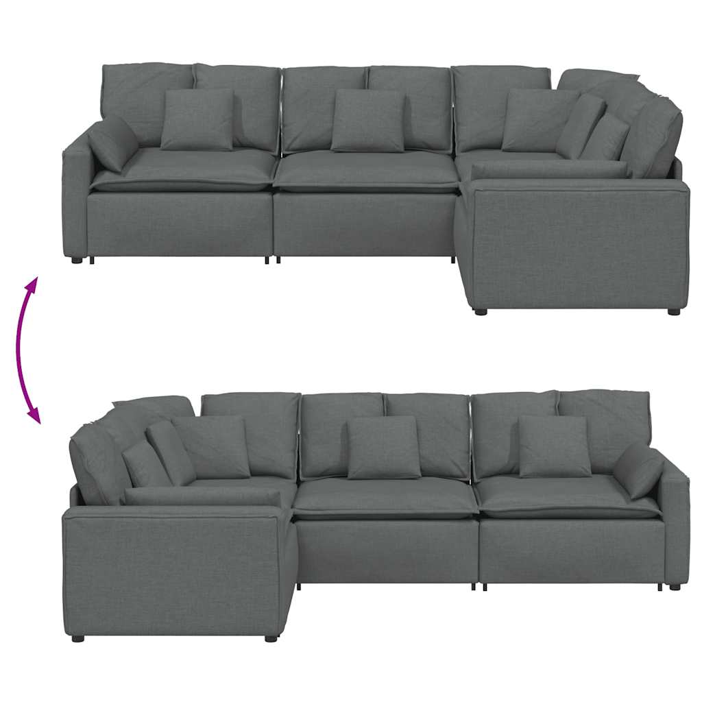Modulares Sofa mit Kissen Stoff Dunkelgrau