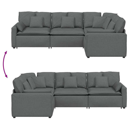 Modulares Sofa mit Kissen Stoff Dunkelgrau